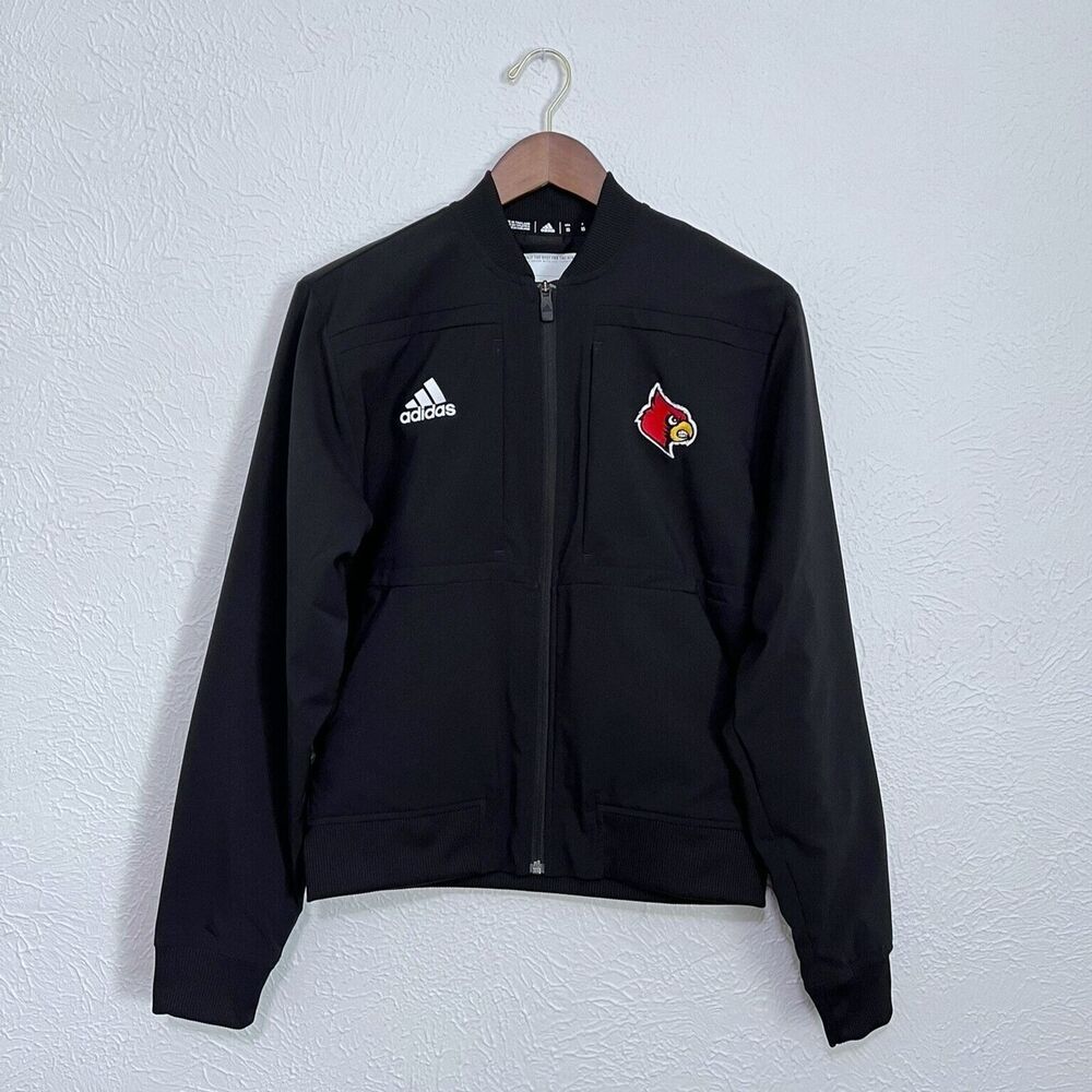 Adidas Louisville Cardinals Team Issued Full Zip Black Bomber Jacket Men's XS
